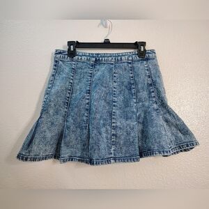 No Boundaries Classic Blue Denim Pleated A-line Mini Skirt Zip Back Sz Small